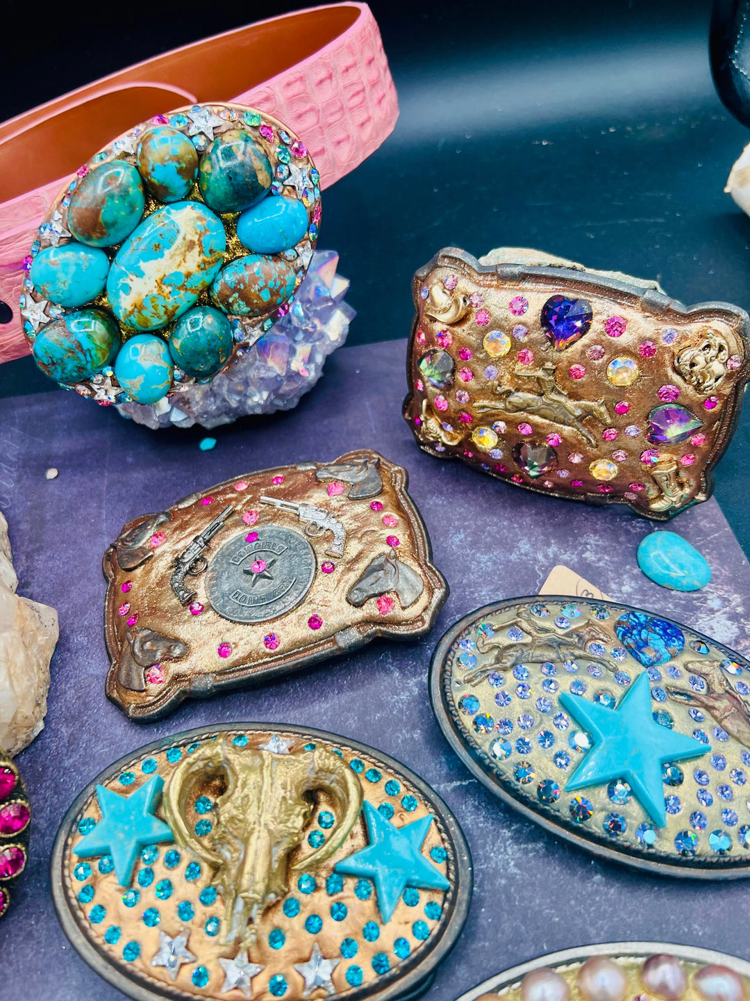 Collage of belt buckles from ROCKSTAR COWGIRL