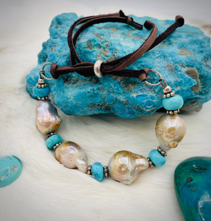 Pearls On Leather Bracelet