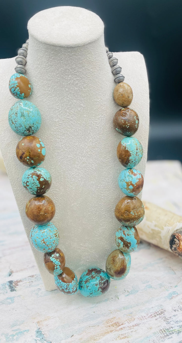 Large #8 turquoise nuggets necklace finished with sterling silver beads and clasp. Available only from Rockstar Cowgirl online or in store in Cody, Wyoming.