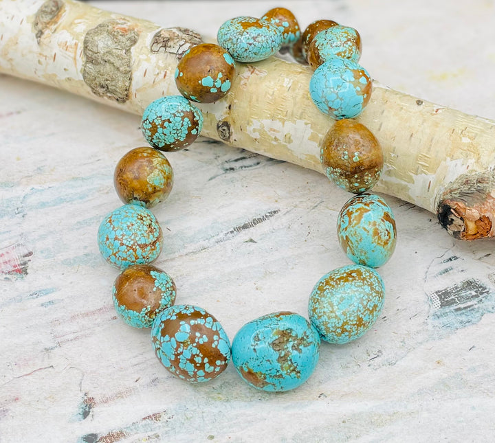 Giant #8 turquoise nuggets and sterling silver beaded necklace. Available only from Rockstar Cowgirl online or in store in Cody, Wyoming.