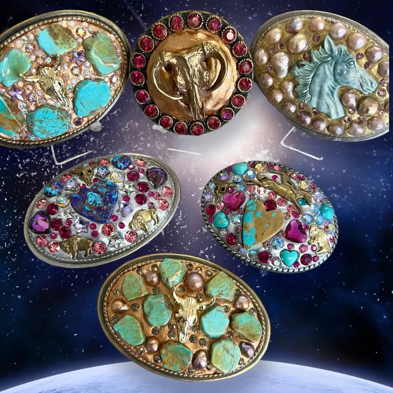 Collage of belt buckles from ROCKSTAR COWGIRL