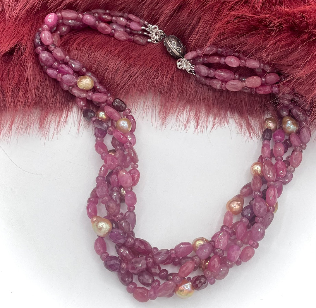 Natural Ruby & Pearl Torsade