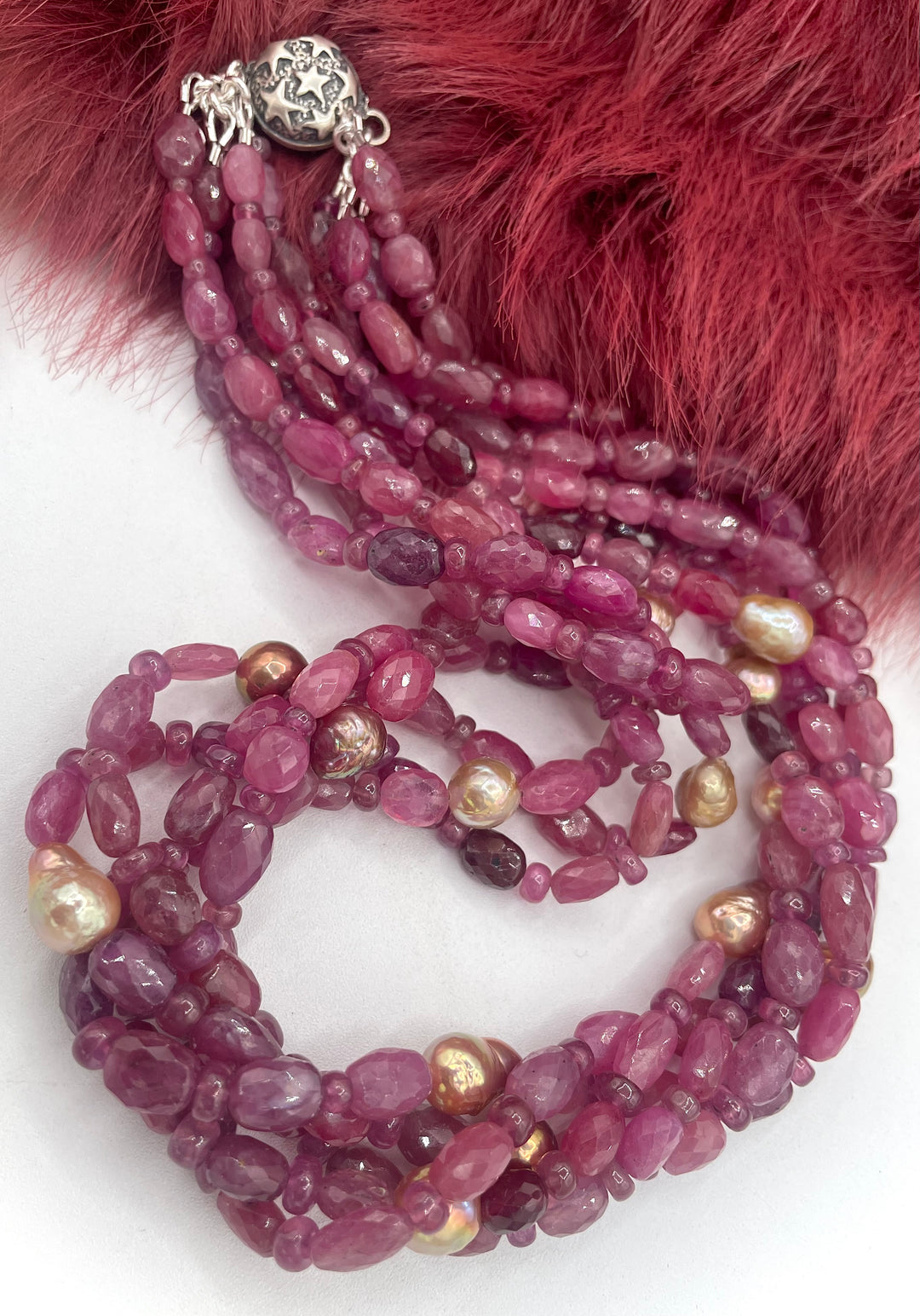 Natural Ruby & Pearl Torsade