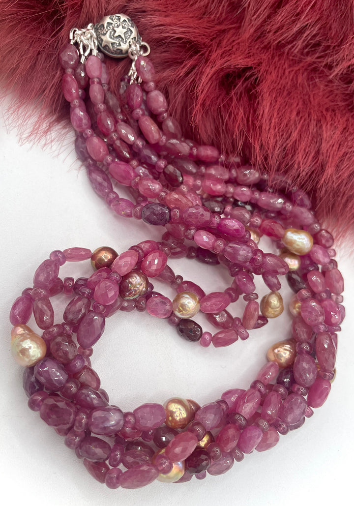 Natural Ruby & Pearl Torsade