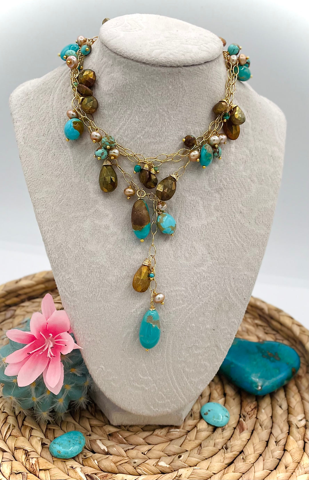 Turquoise & Gold Lariat