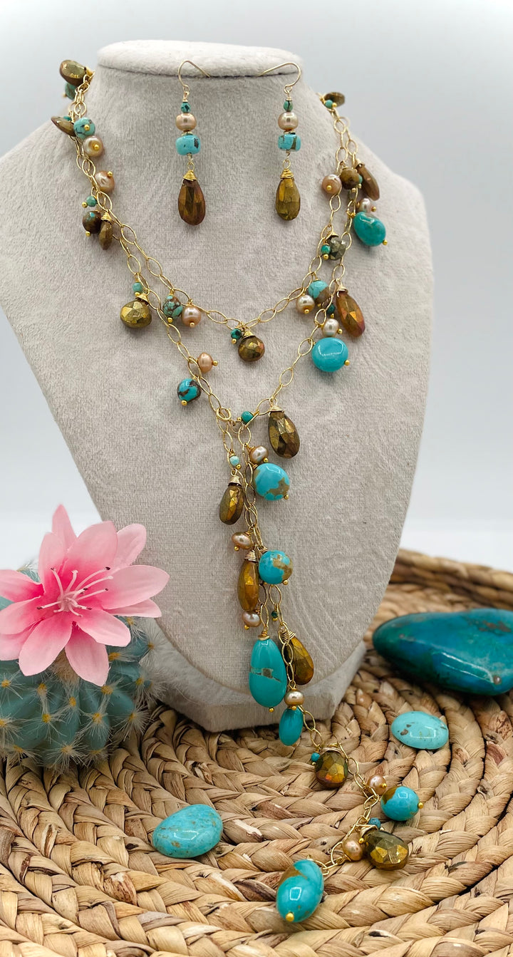 Turquoise & Gold Lariat