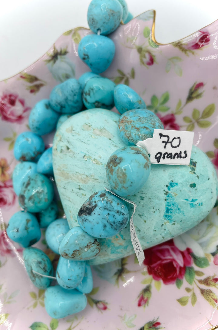 Campitos turquoise nuggets 16 inch bead strand. Available only from Rockstar Cowgirl online or in store in Cody, Wyoming.