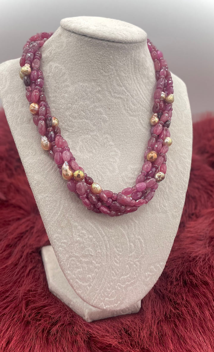 Natural Ruby & Pearl Torsade