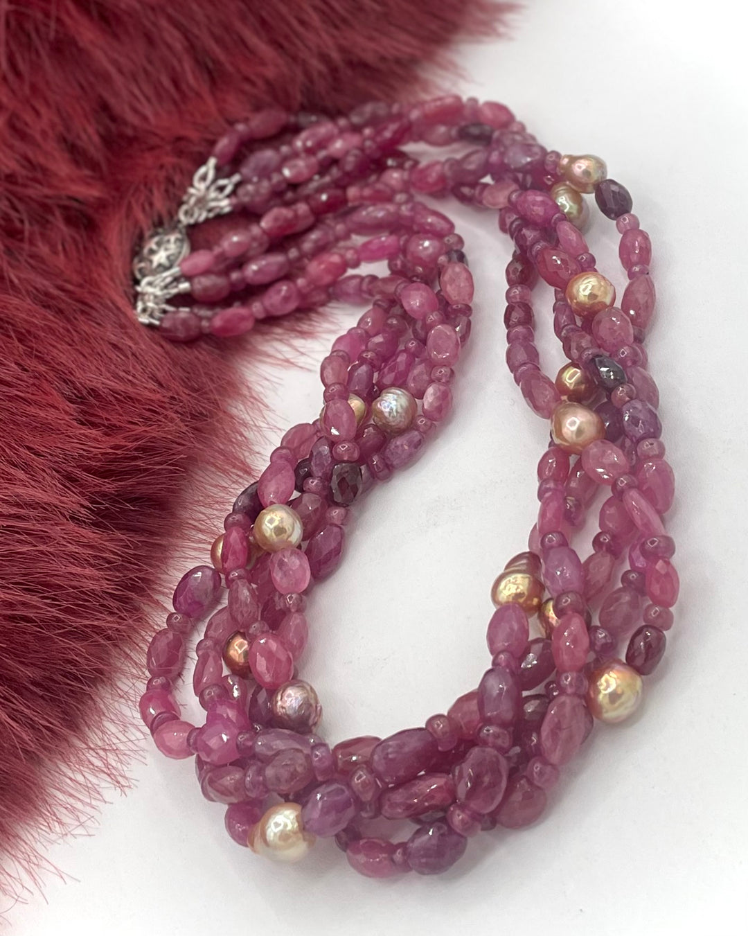 Natural Ruby & Pearl Torsade