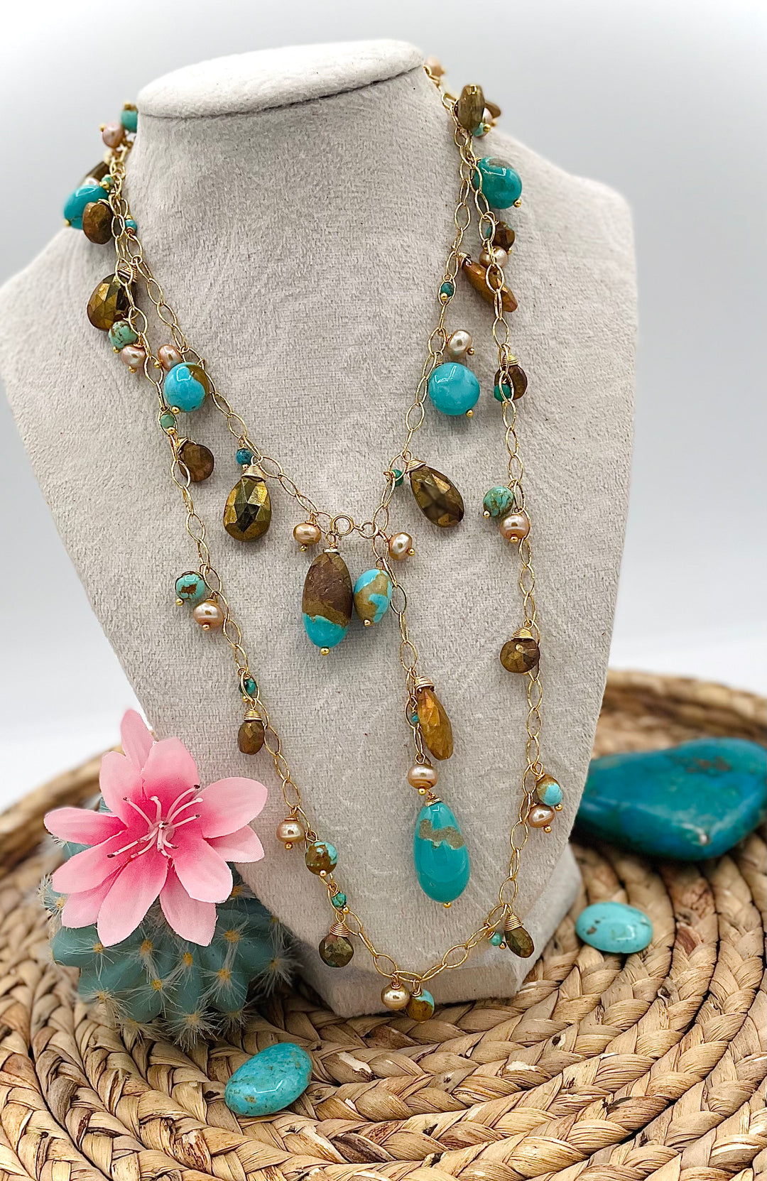 Turquoise & Gold Lariat