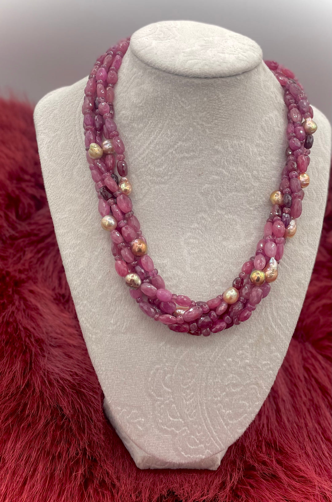 Natural Ruby & Pearl Torsade