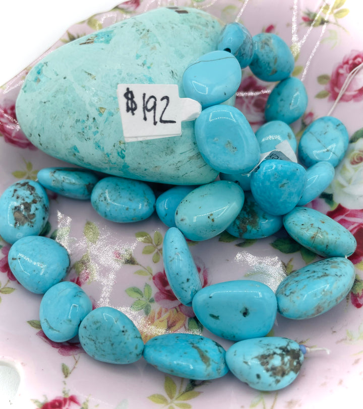 Campitos turquoise nuggets 16 inch bead strand. Available only from Rockstar Cowgirl online or in store in Cody, Wyoming.