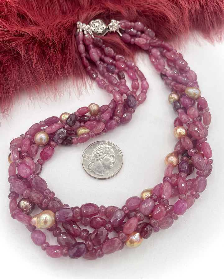 Natural Ruby & Pearl Torsade