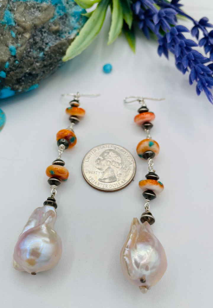 Spiny Oyster & Pearl Earrings