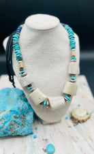 Beaded hatband with giant elk antler beads, Campitos turquoise, lapis, sterling silver, and Bali silver beads finished with leather lace and slide bead for fit. Available only from Rockstar Cowgirl online or in store in Cody, Wyoming.