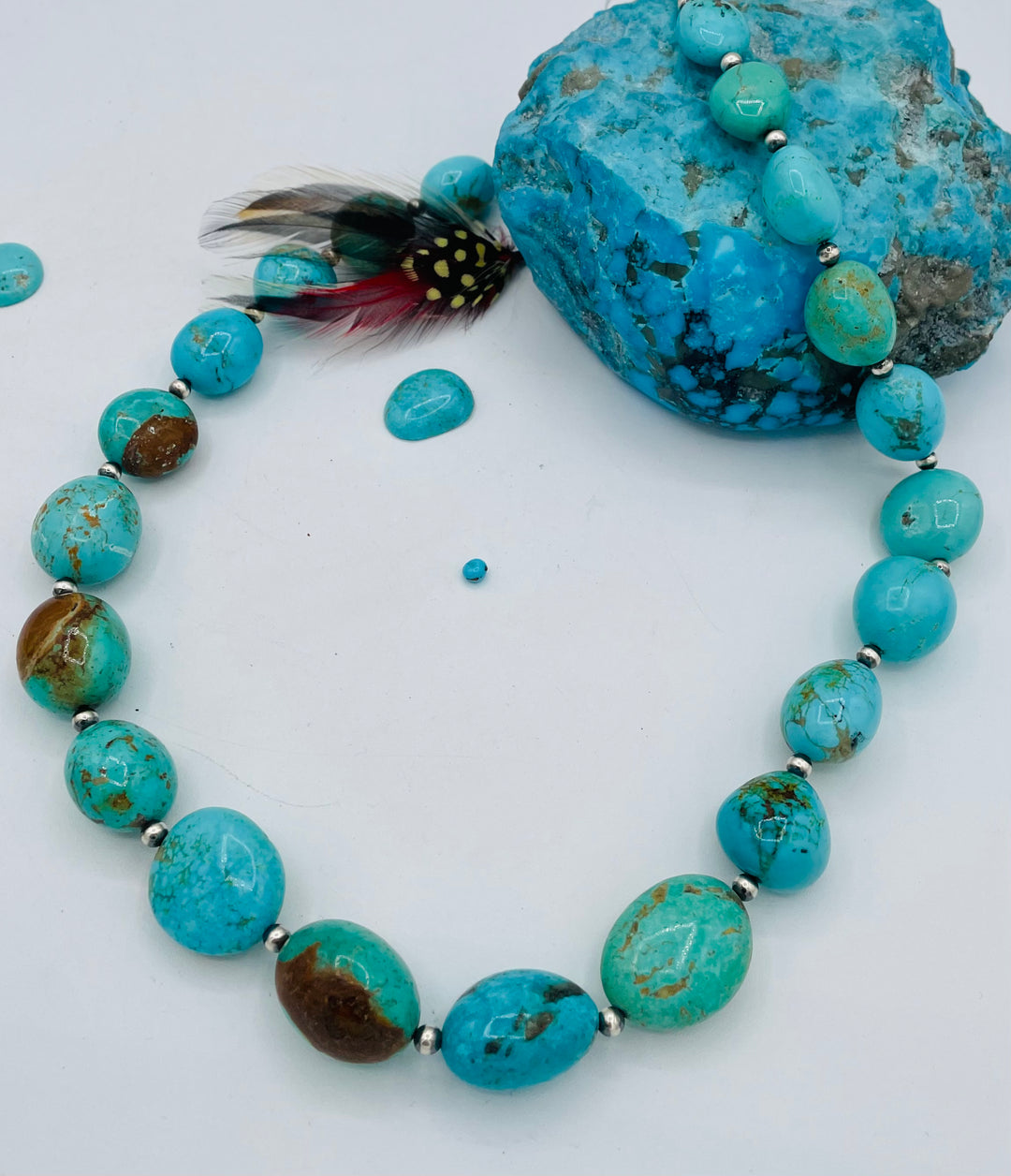 Kingman turquoise graduated nugget and sterling silver beaded necklace. Available only from Rockstar Cowgirl online or in store in Cody, Wyoming.