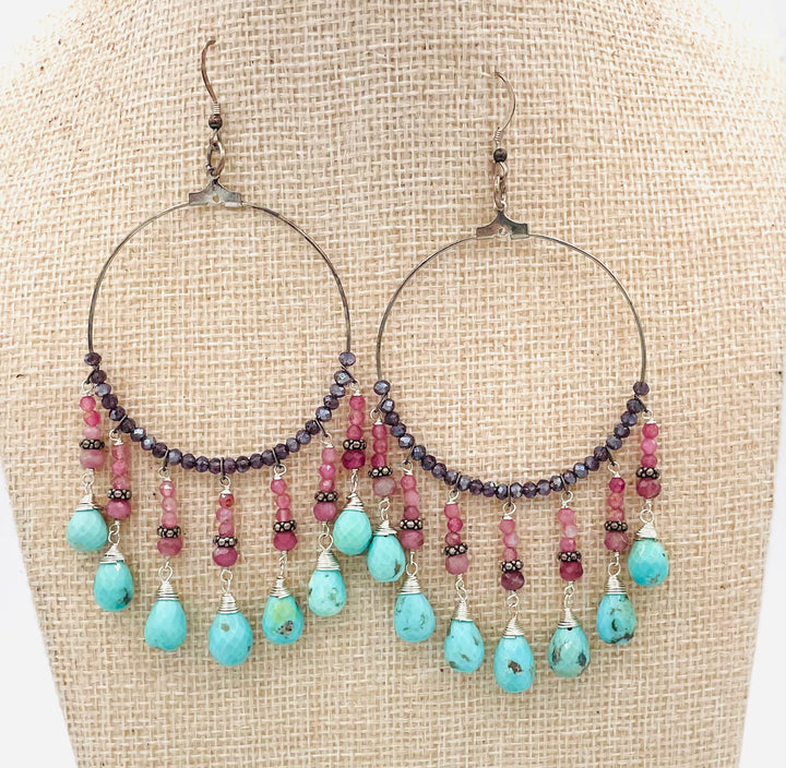 Ruby & Turquoise Hoop Earrings