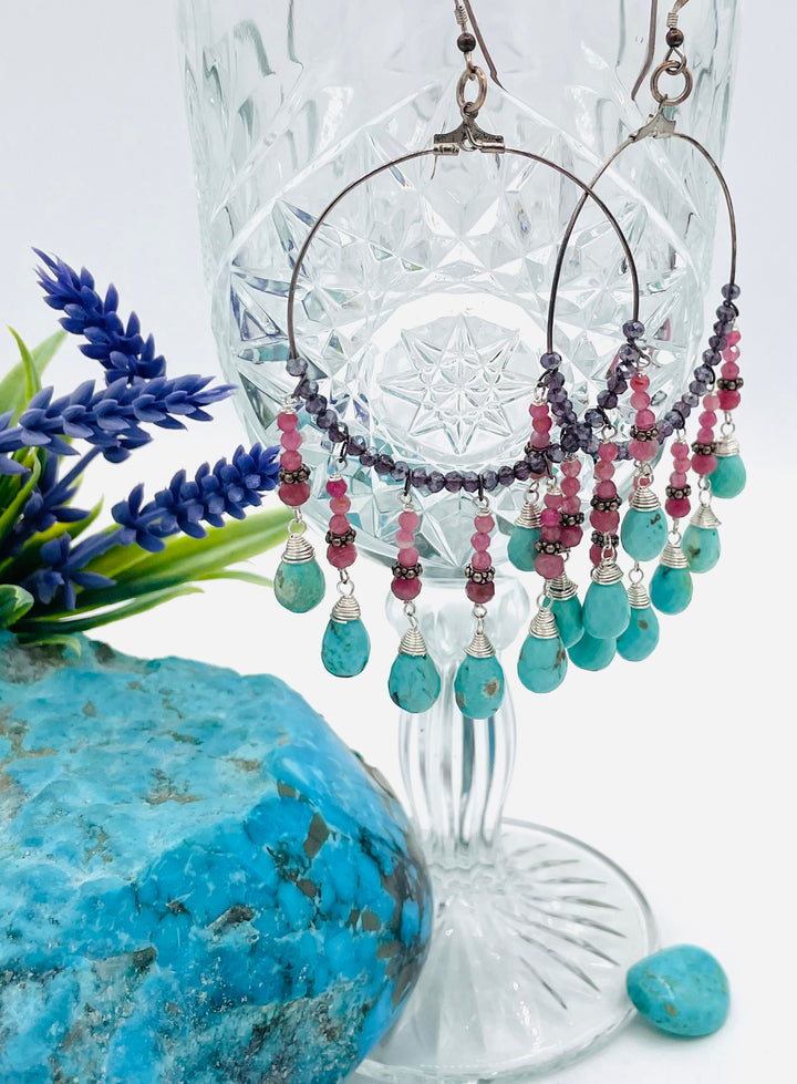 Ruby & Turquoise Hoop Earrings