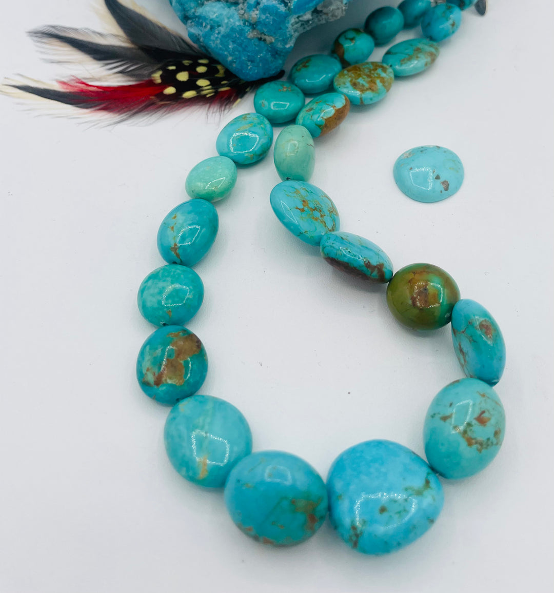 Graduated beaded necklace featuring Kingman turquoise with gold matrix in shades of blue and green. Available only from Rockstar Cowgirl online or in store in Cody, Wyoming.