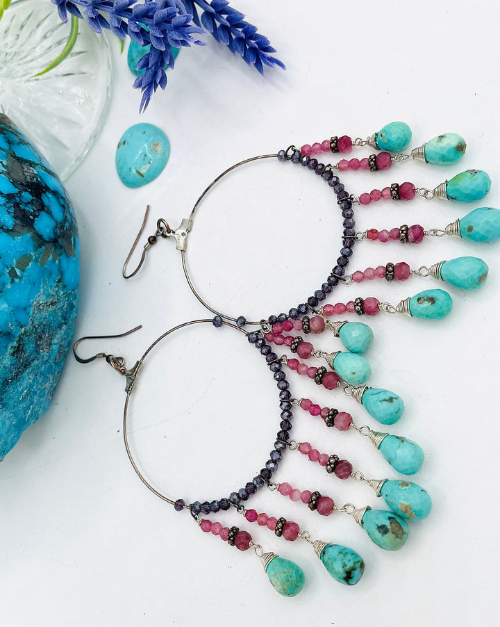 Ruby & Turquoise Hoop Earrings