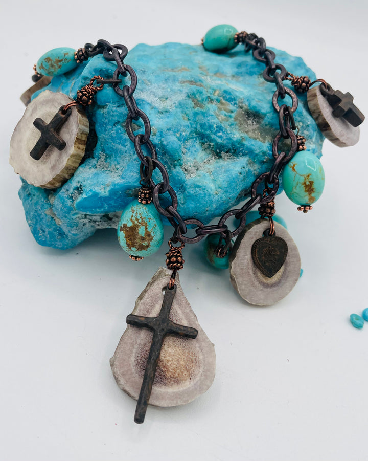 Turquoise & Antler Charm Necklace