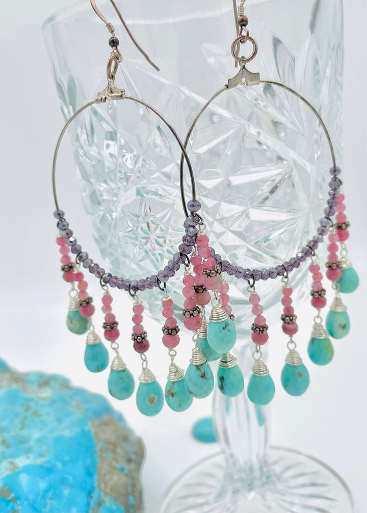 Ruby & Turquoise Hoop Earrings