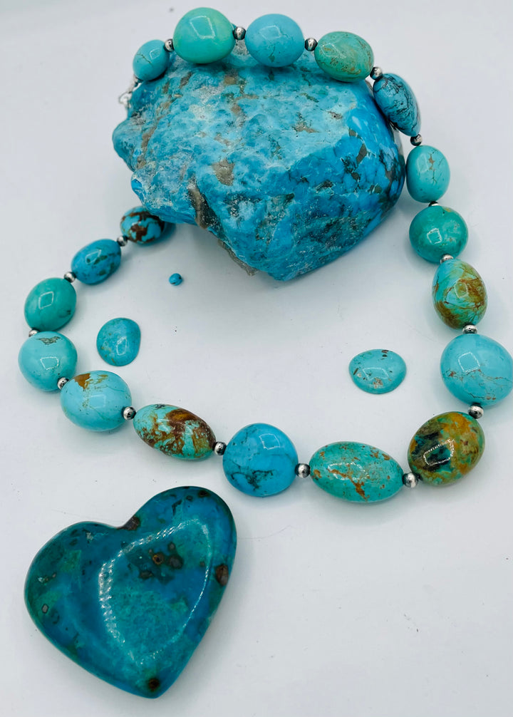 Kingman turquoise graduated nugget and sterling silver beaded necklace. Available only from Rockstar Cowgirl online or in store in Cody, Wyoming.