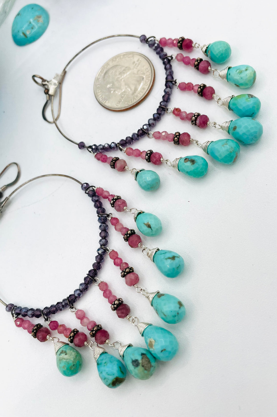 Ruby & Turquoise Hoop Earrings