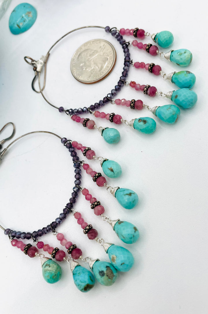 Ruby & Turquoise Hoop Earrings