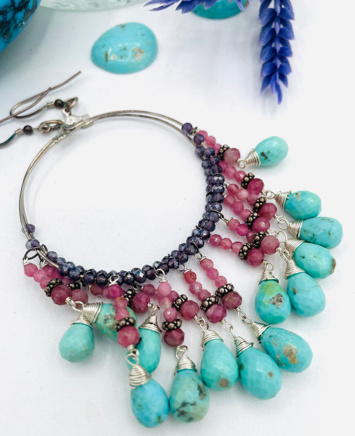 Ruby & Turquoise Hoop Earrings