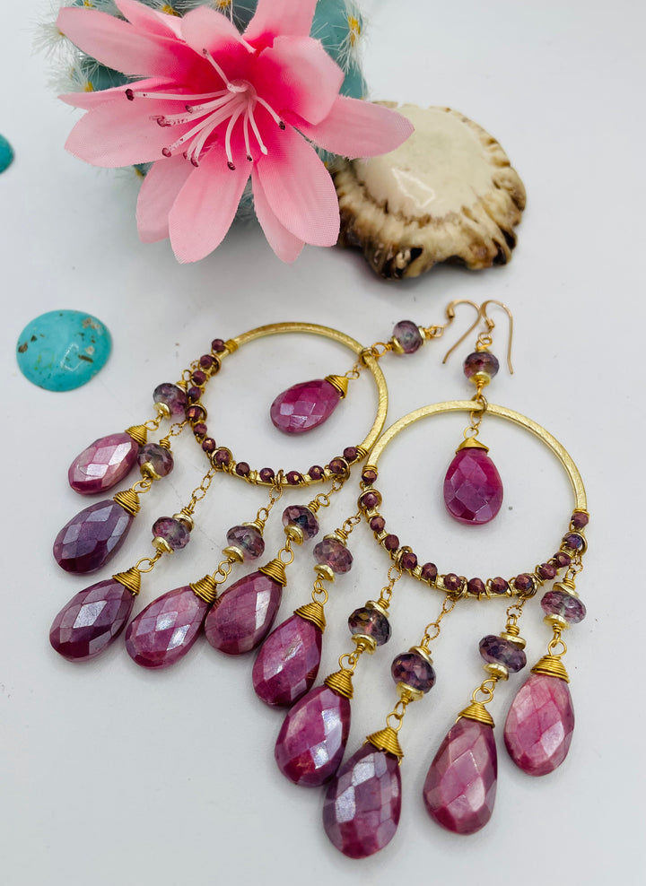 Pink Moonstone Hoop Earrings
