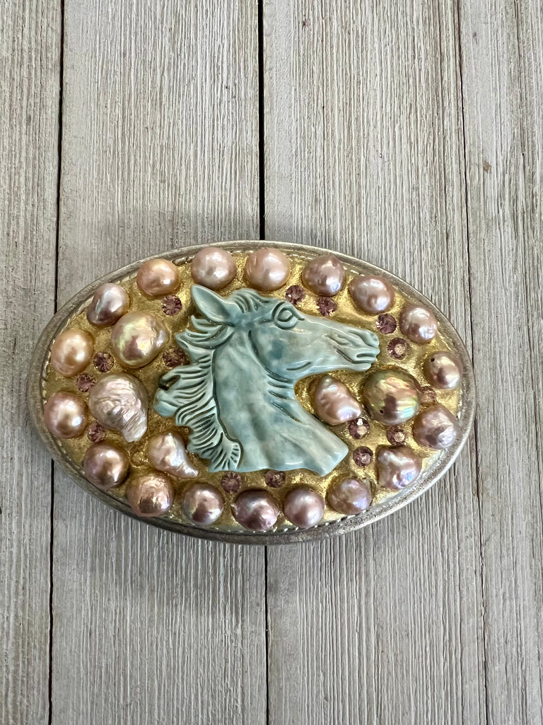 Pearl Amazonite Crystal Silver Balls Belt Buckle Handmade Cowgirl Bling 4” X 2.5 crystal belt buckle products for sale | eBay main image 4