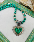 Malachite and vintage sterling silver round beaded necklace with vintage Taxco sterling silver and malachite heart pendent. Available only from Rockstar Cowgirl online or in store in Cody, Wyoming.