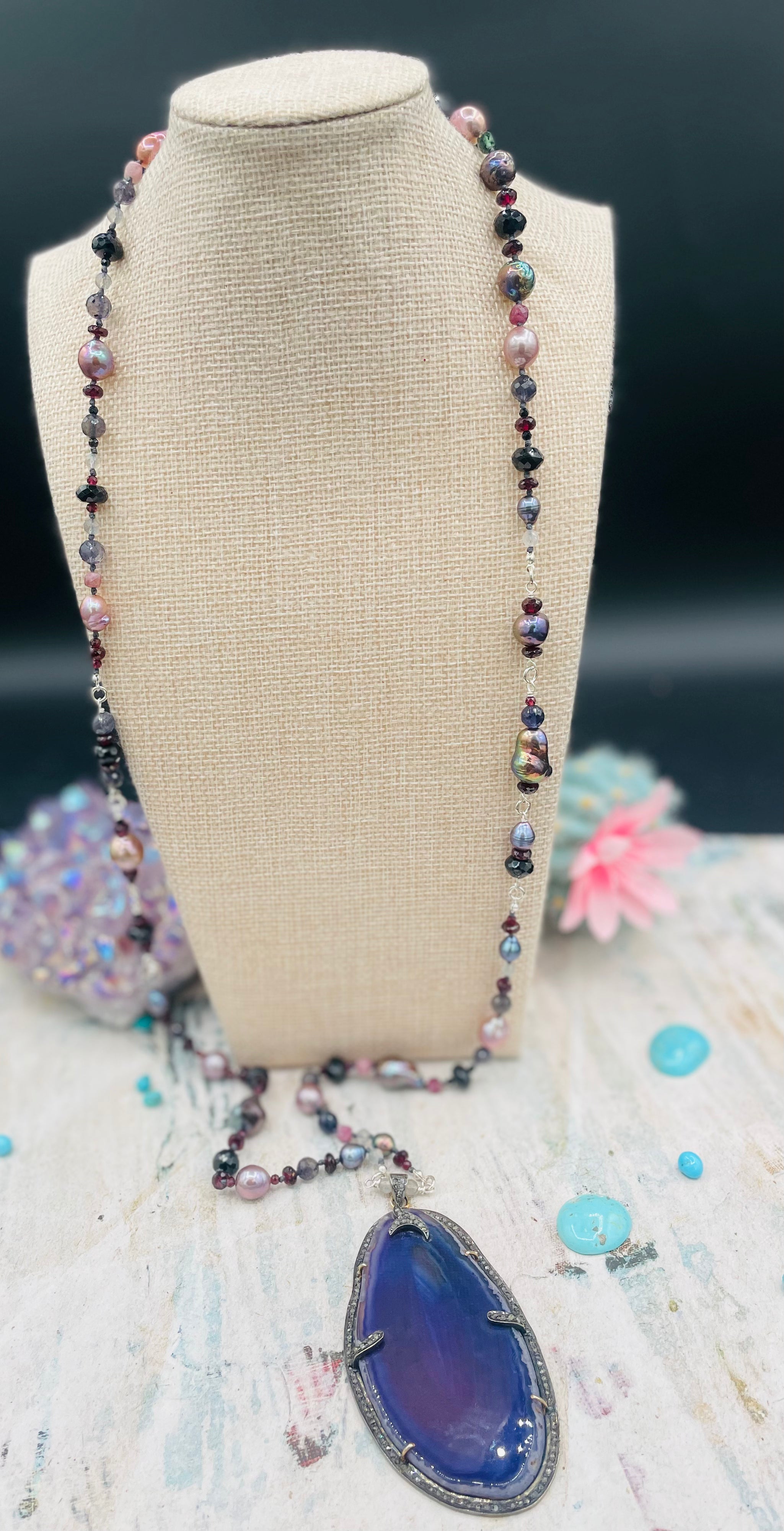 Iolite Bead and Labradorite Pendant Necklace Gold-plated Sterling Silver Iolite Bead and Labradorite Pendant Necklace Gold-plated Sterling Silver