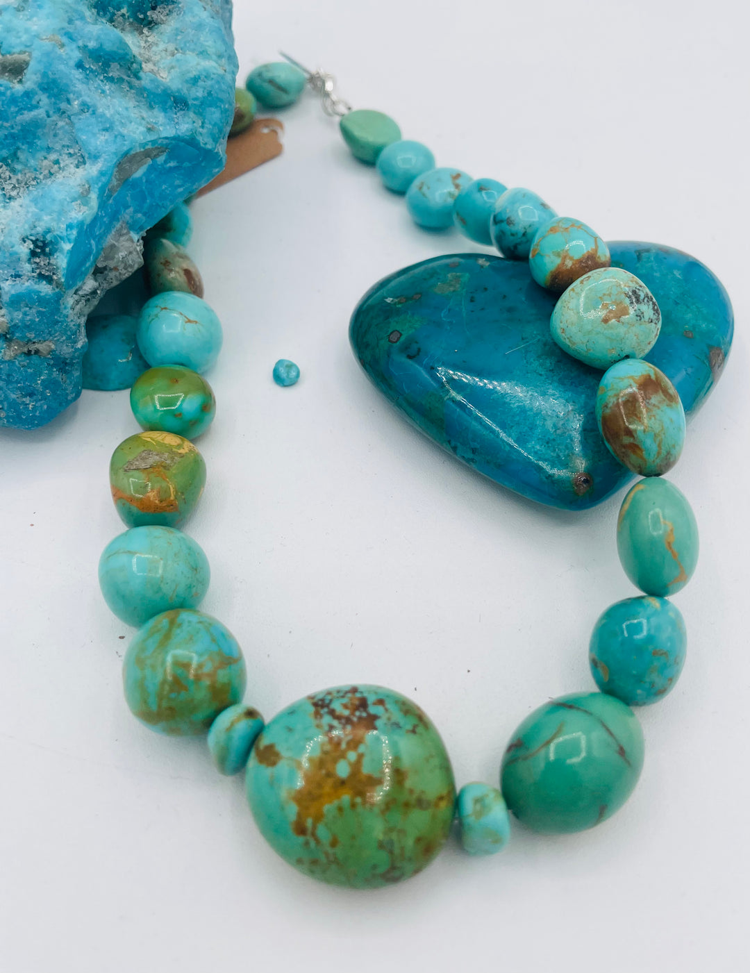 Graduated beaded necklace featuring Kingman turquoise with gold matrix in shades of blue and green. Available only from Rockstar Cowgirl online or in store in Cody, Wyoming.