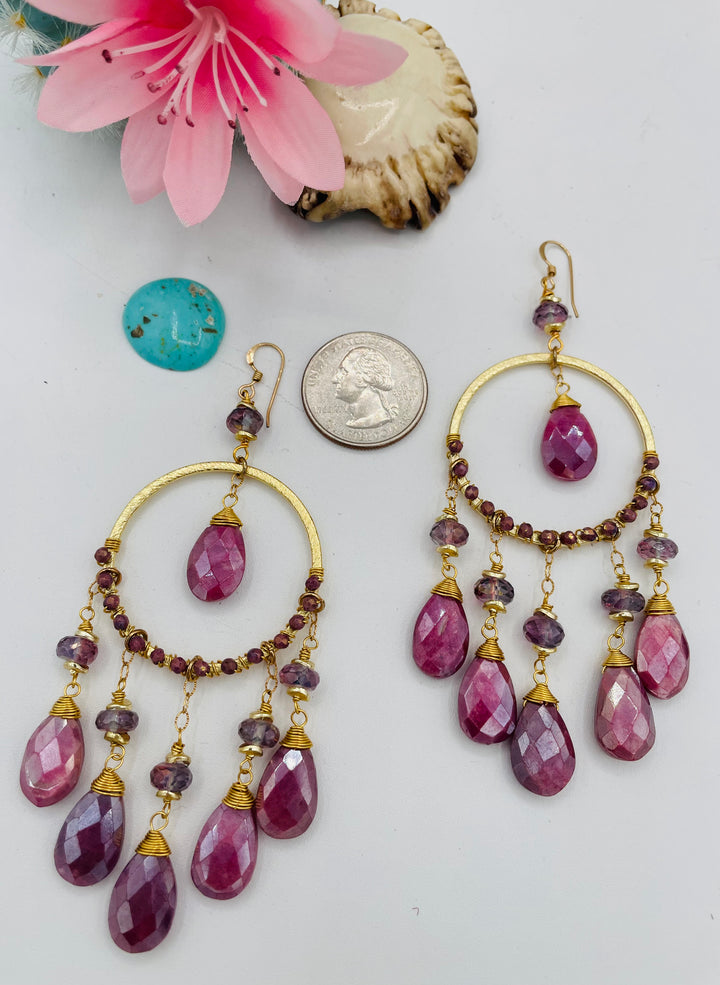 Pink Moonstone Hoop Earrings