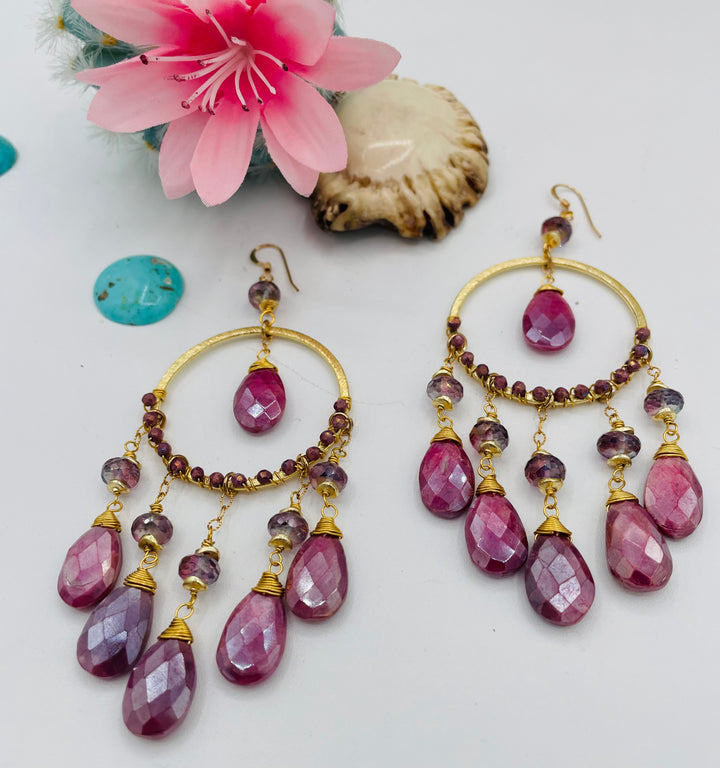 Pink Moonstone Hoop Earrings