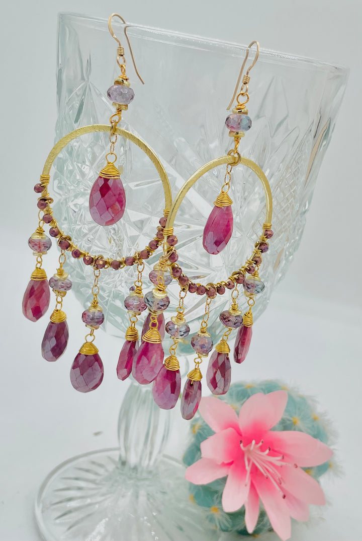 Pink Moonstone Hoop Earrings