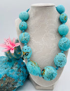 Necklace featuring large Kingman Turquoise nuggets and round beads. Available only from Rockstar Cowgirl online or in store in Cody, Wyoming.