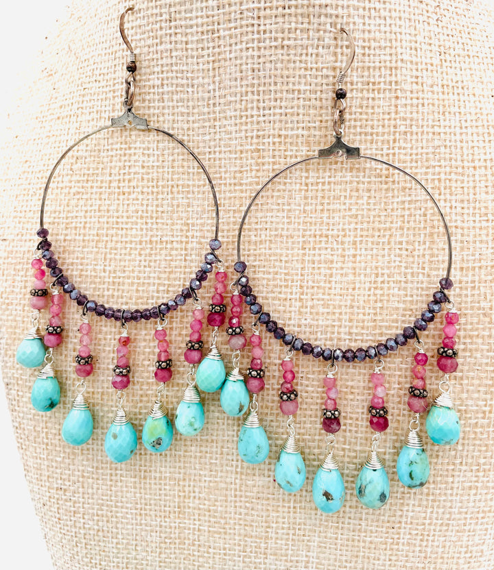 Ruby & Turquoise Hoop Earrings