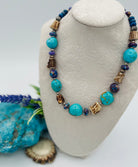 Necklace featuring Kingman turquoise, purple Mojave turquoise, rough deer antler, lapis, and sterling silver beads. Available only from Rockstar Cowgirl online or in store in Cody, Wyoming.