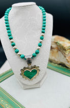 Malachite and vintage sterling silver round beaded necklace with vintage Taxco sterling silver and malachite heart pendent. Available only from Rockstar Cowgirl online or in store in Cody, Wyoming.