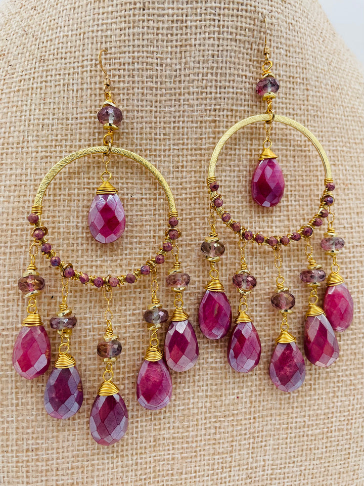 Pink Moonstone Hoop Earrings