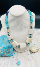 Beaded hatband with giant elk antler beads, Campitos turquoise, lapis, sterling silver, and Bali silver beads finished with leather lace and slide bead for fit. Available only from Rockstar Cowgirl online or in store in Cody, Wyoming.