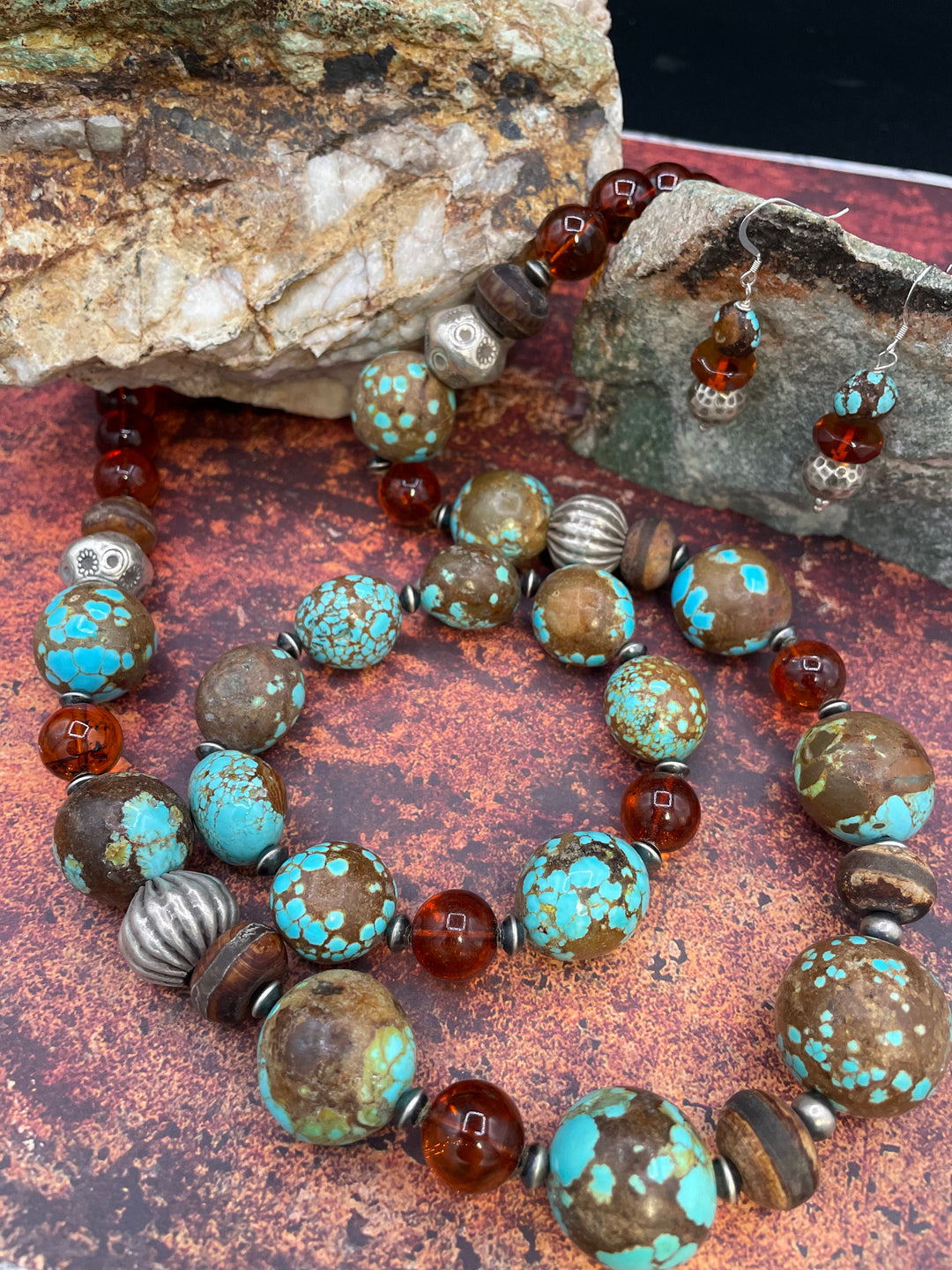 Number Turquoise Necklace and Bracelet Set